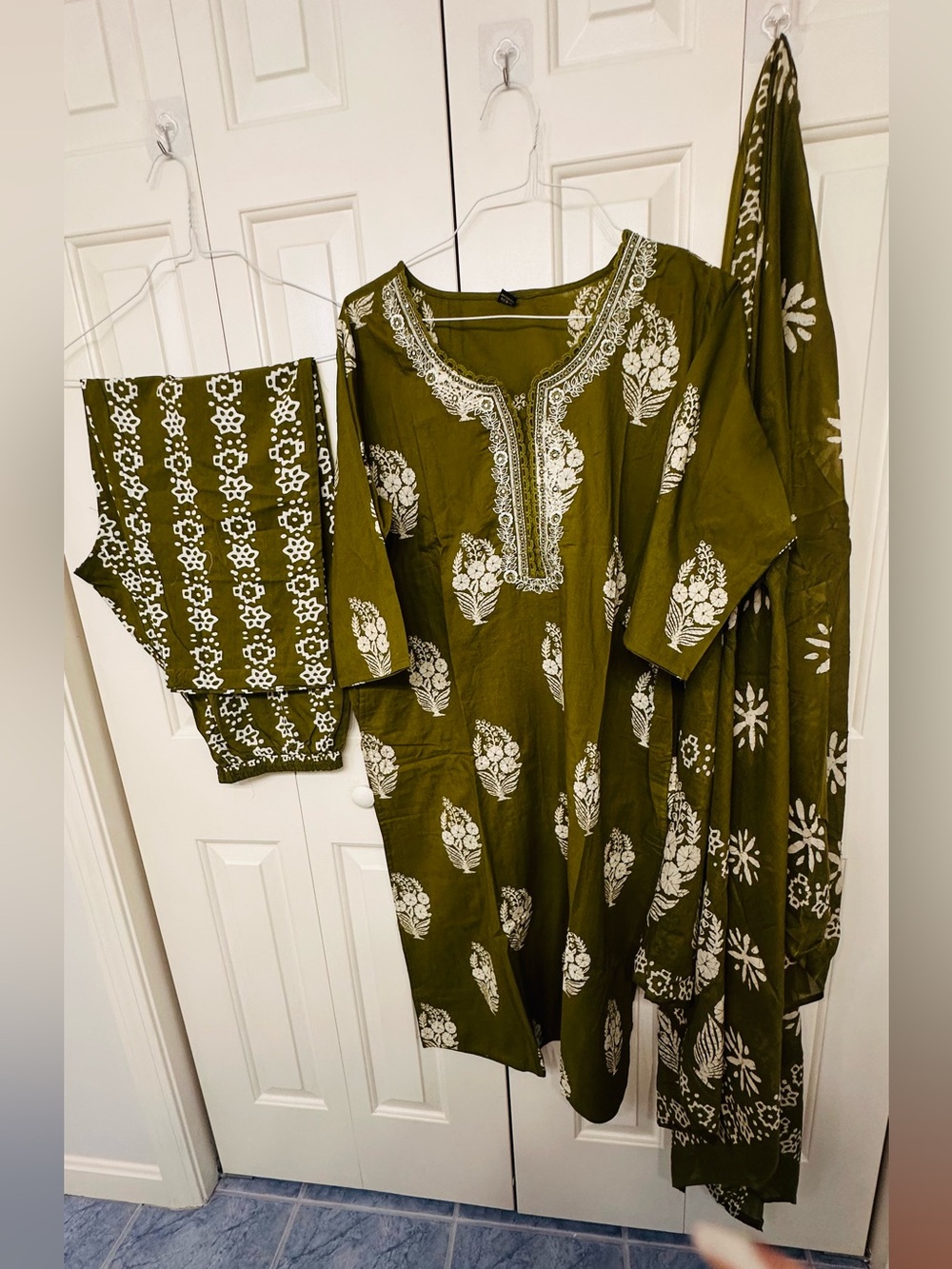 Olive Green Block Print Jaipur cotton very soft Salwaar Kameez in size 24”
